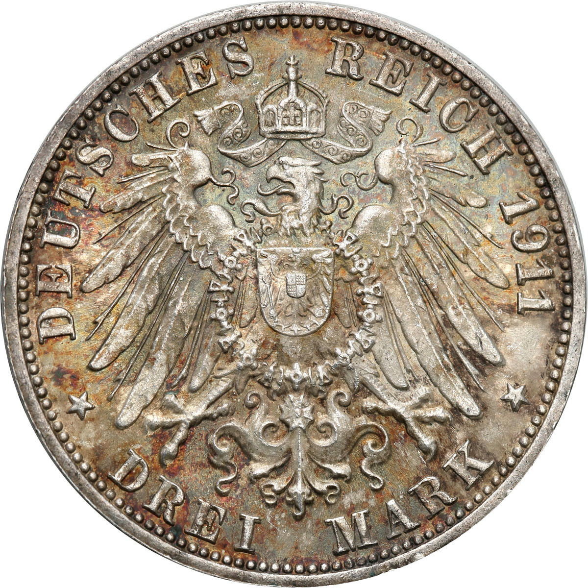 Niemcy, Wirtembergia. 3 Marki 1911 F, Stuttgart